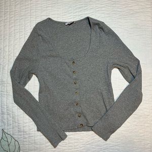 Oniell Grey Ribbed Henley Long Sleeve